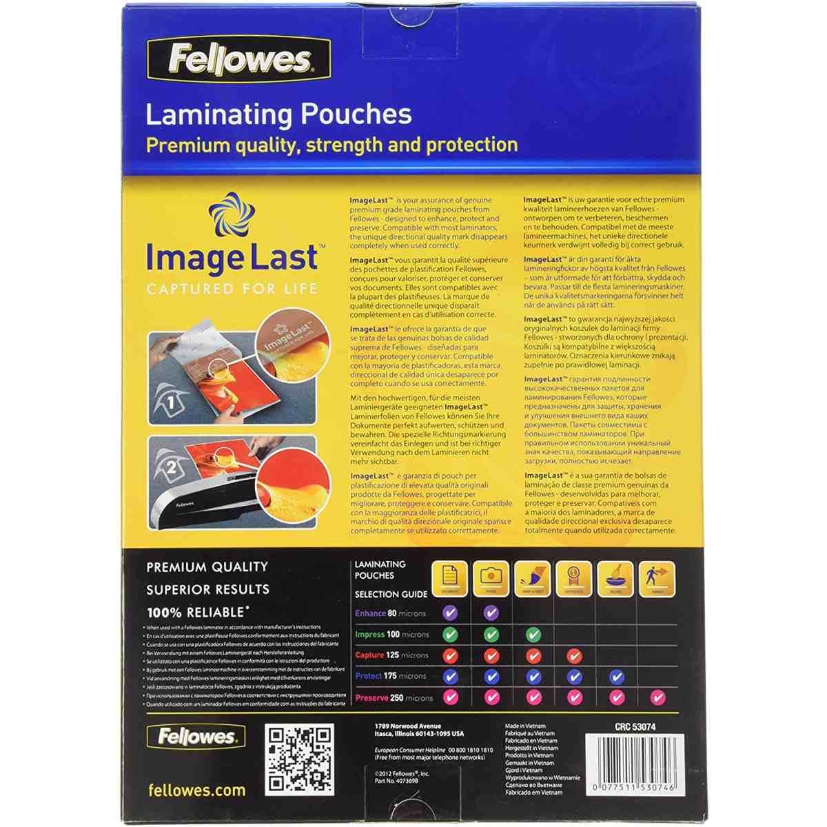 Fellowes - pouches di plastificazione, formato a4 (216 x 303 mm), 125 micron - confezione da 100 fogli
