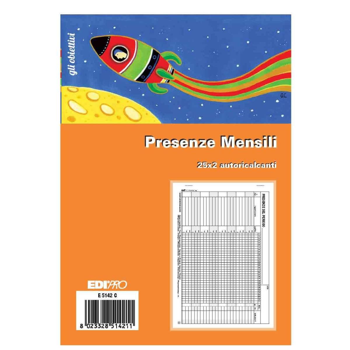Edipro - blocco presenze mensili 25 x 2 copie autoricalcante - formato 14,8 x 22 cm