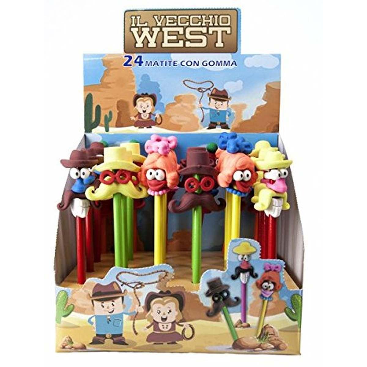 Matita con gomme - vecchio west - faccine assortite
