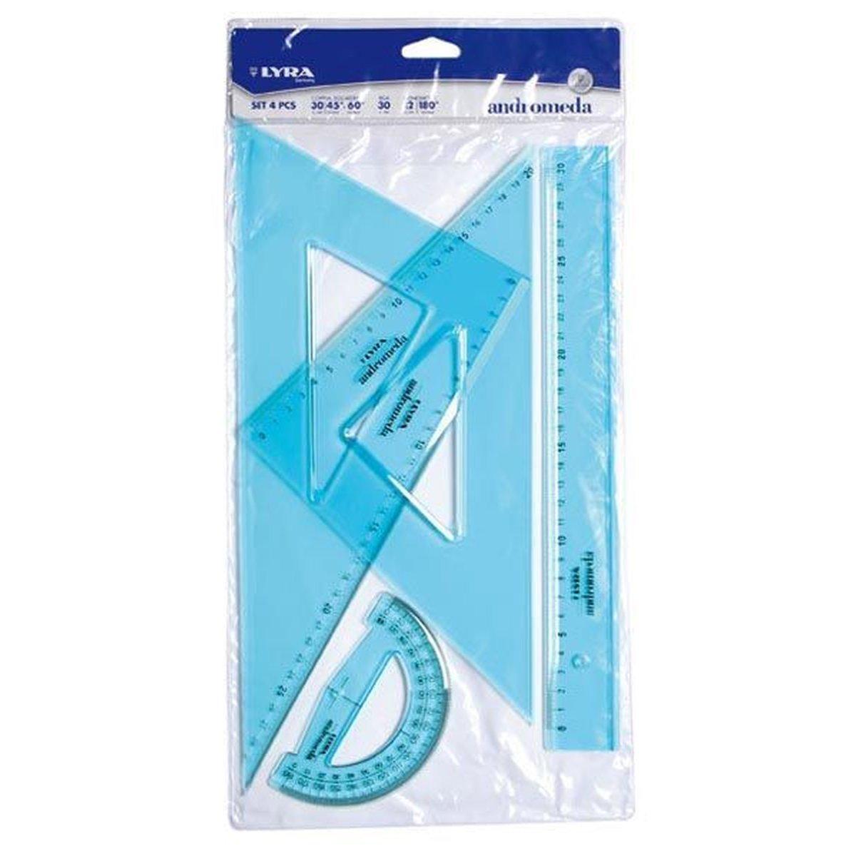 Lyra andromeda set: riga da 30 cm - goniometro 12/180° - due squadfre 30/45° - 30/60°
