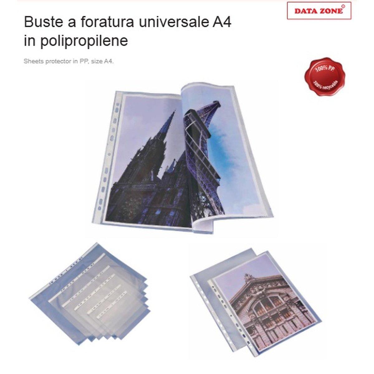 Datazone - buste con foratura universale - cm 22 x 30 - 50 pz - pesante / lucida