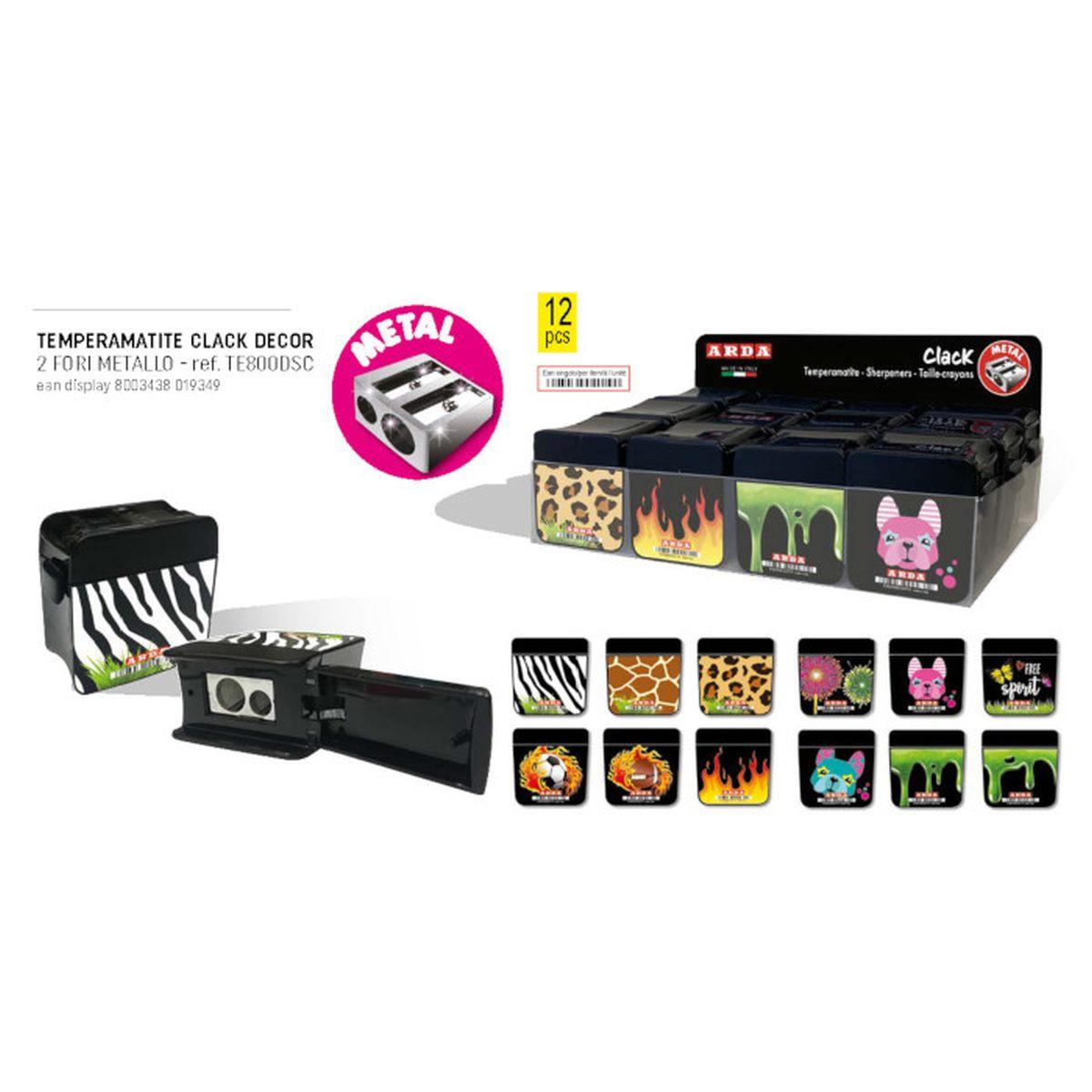 Arda - temperamatite clack nero decorato 2 fori metallo con serbatoio