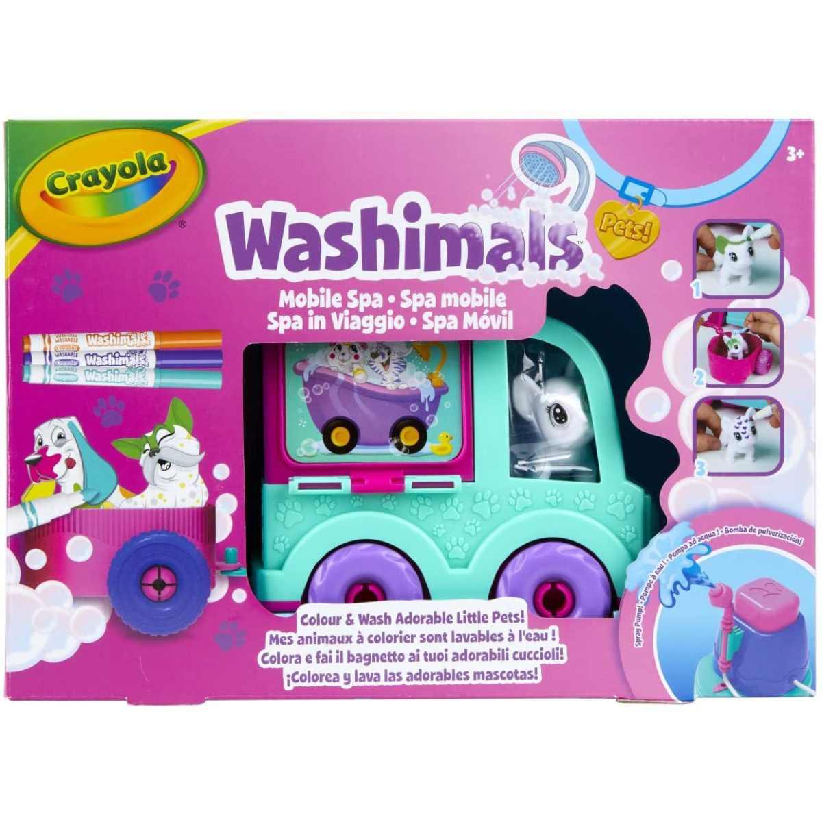 Crayola washimals - set spa in viaggio, per giocare, colorare e fare il bagnetto ai cuccioli, gioco e regalo, da 3 anni