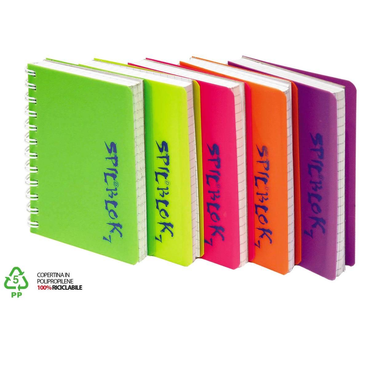 Spilbok5 - quaderno spiralato a5 con copertina pp 80 fogli 80 g/m2 - con (cf) o senza (sf) fori - 12 colori assortiti -