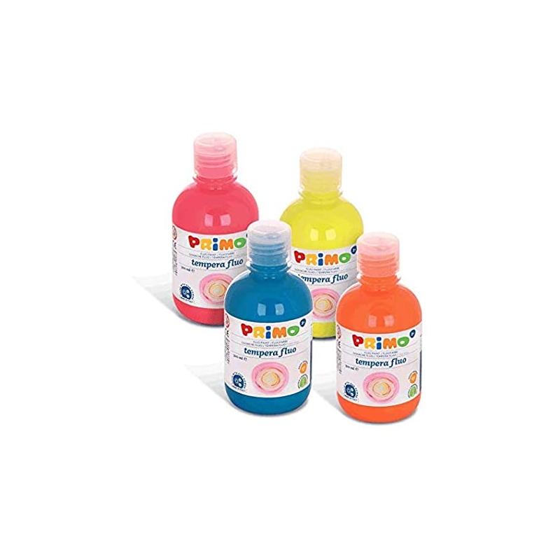 Primo - tempera alta qualita' fluo - bottiglia da 300 ml con tappo dosatore - 6 colori