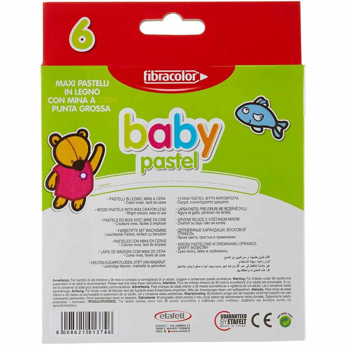 Fibracolor baby pastel - pastelli maxi in legno con mina a cera punta grossa - confezione da 6 colori
