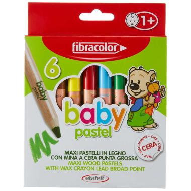Fibracolor baby pastel - pastelli maxi in legno con mina a cera punta grossa - confezione da 6 colori
