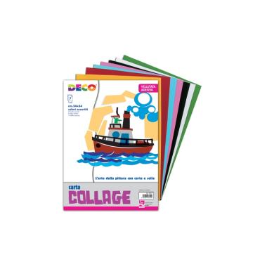Album collage - carta vellutata adesiva  - 7 fogli da cm 24x34 - colori assortiti