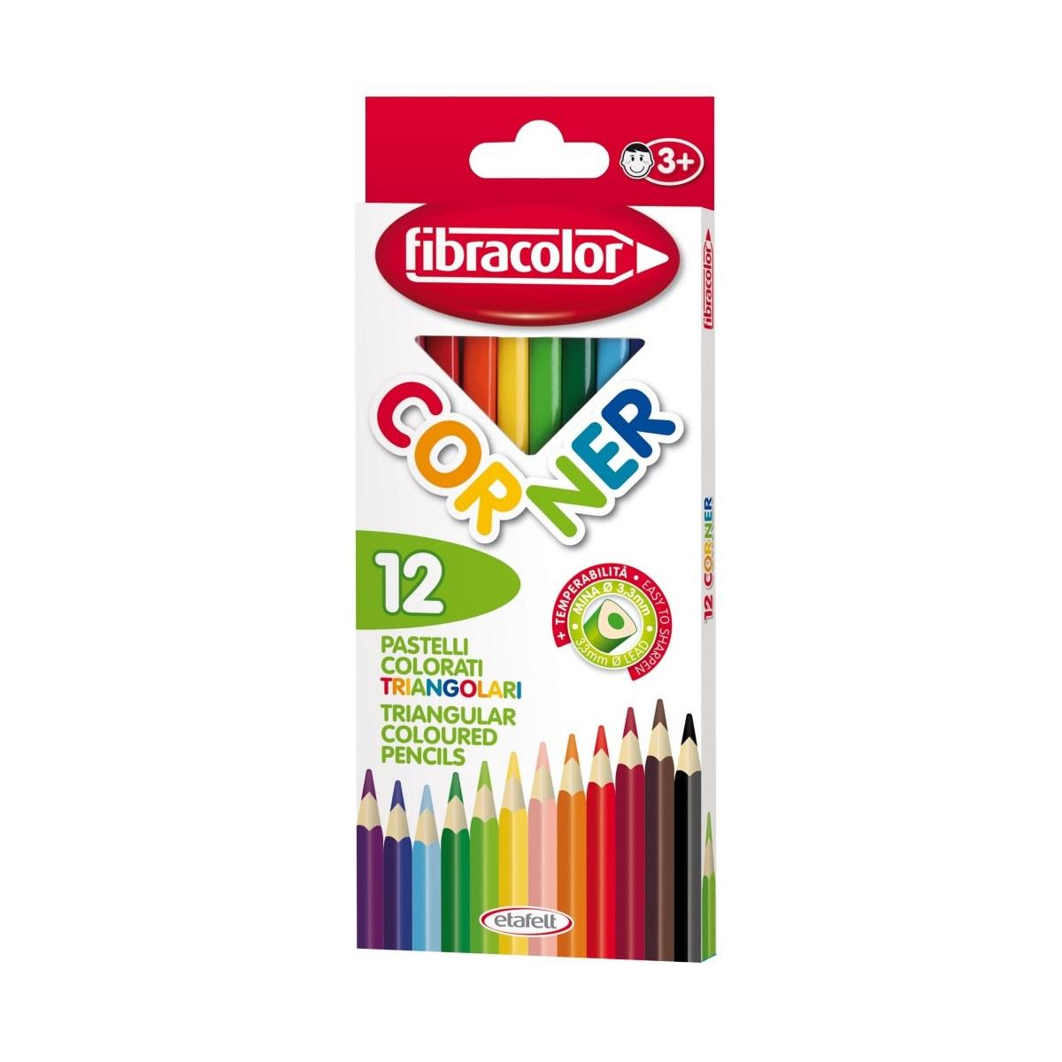 Fibracolor corner - pastelli in legno triangolare - punta finei - confezione da 12 pz