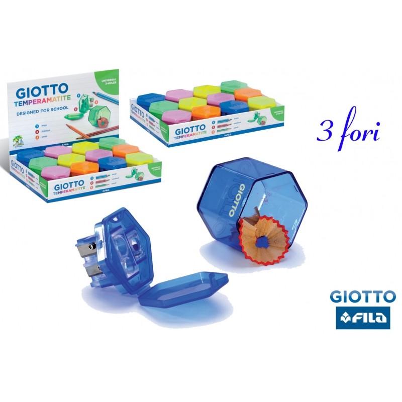 Giotto temperamatite universale con tre fori fino a  8 mm con serbatoio