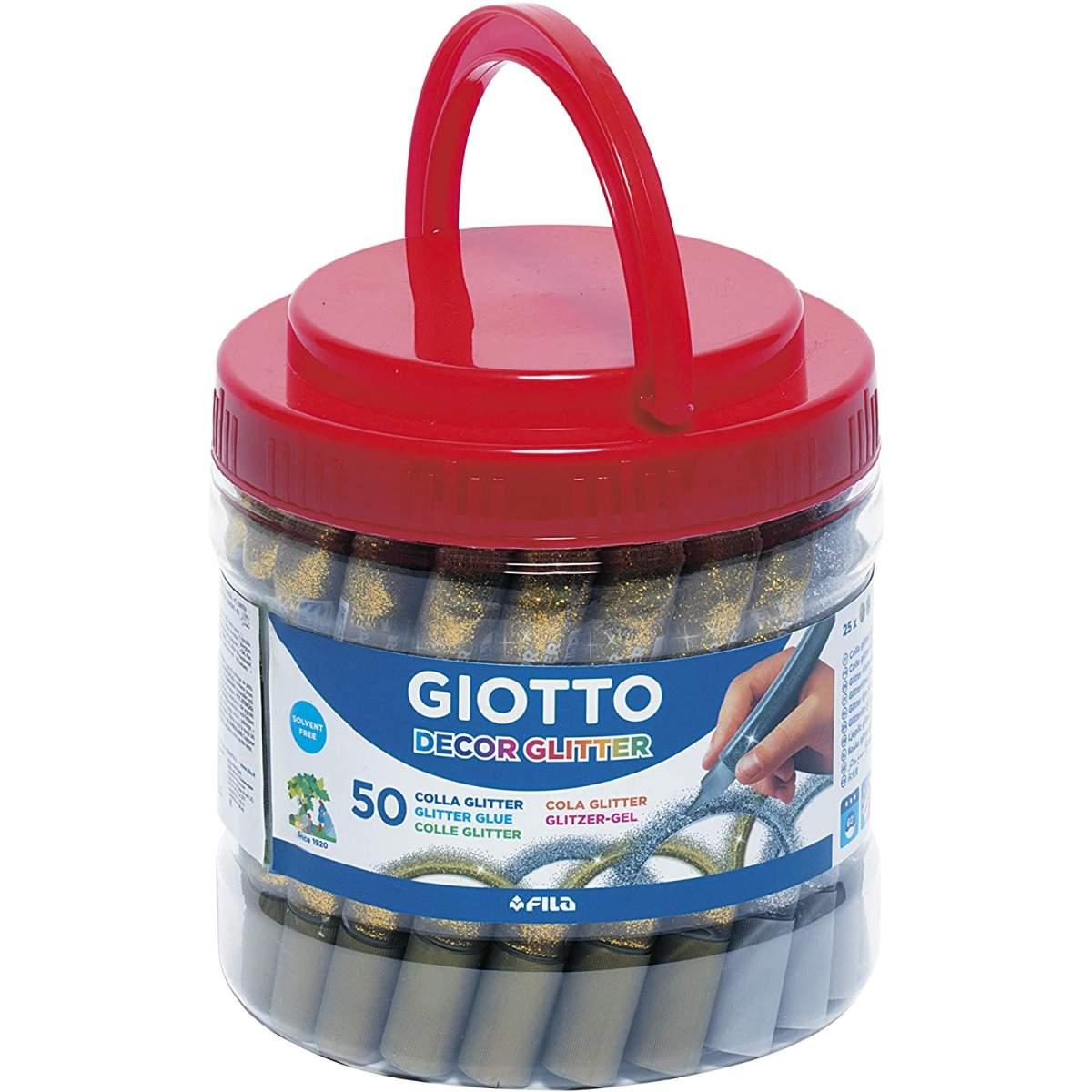 Giotto decor glitter - colla ideale per decorare in tubetto da 10,5 ml in 6 colori assortiti -