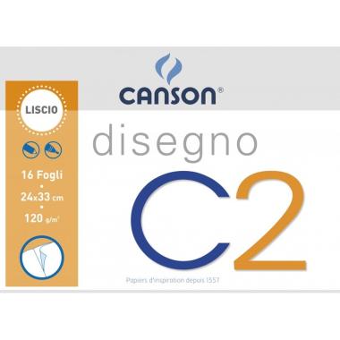 Canson - album disegno c2 liscio - 16 fogli - formato 24 x 33 cm - carta 120 gr - blocco collato sul lato corto