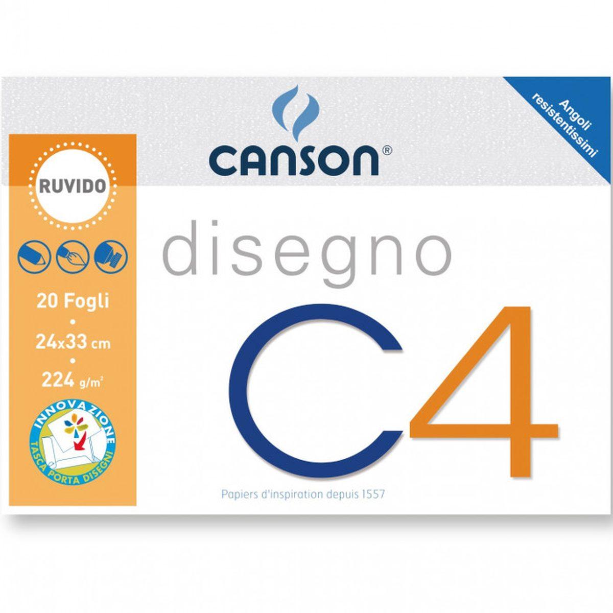 Canson - album da disegno c4 ruvido - 4 angoli - formato 24 x 33 cm - 20 fogli - carta 224 gr