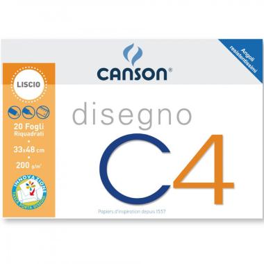 Canson - album da disegno c4 liscio riquadrato - 4 angoli - formato 33 x 48 cm - 20 fogli - carta 200 gr