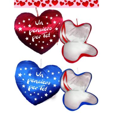 CUORE PORTAREGALO IN RASO DIAMETRO15 CM CON CERNIERA - FRASE "UN PENSIERO PER TE"