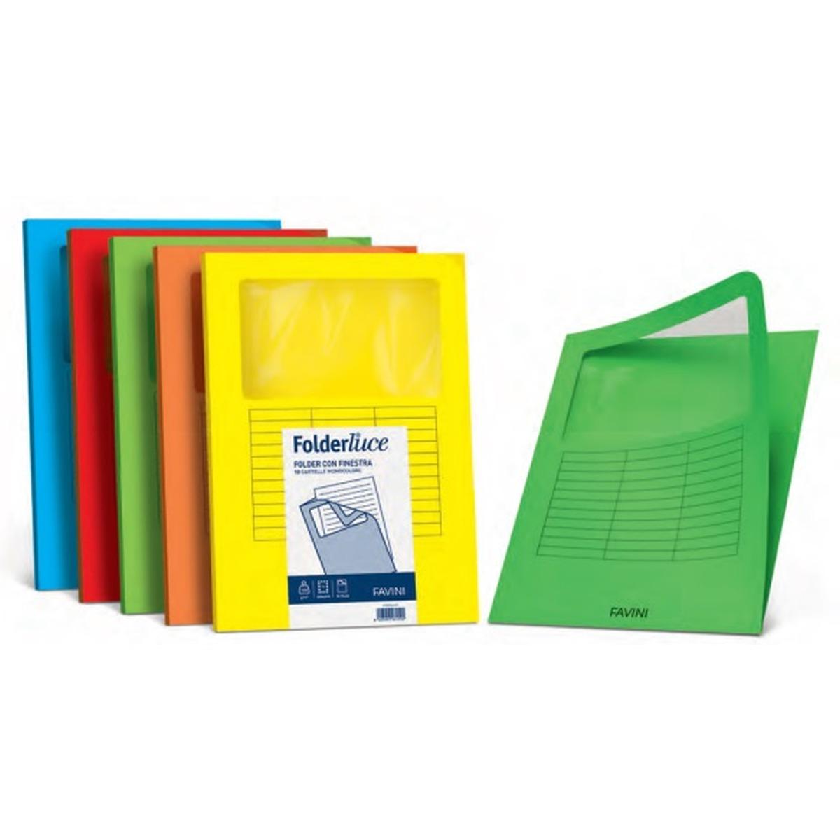 Favini - cartelline folderluce con finestra - 140 gr - 10 pz - 22 x 31 cm