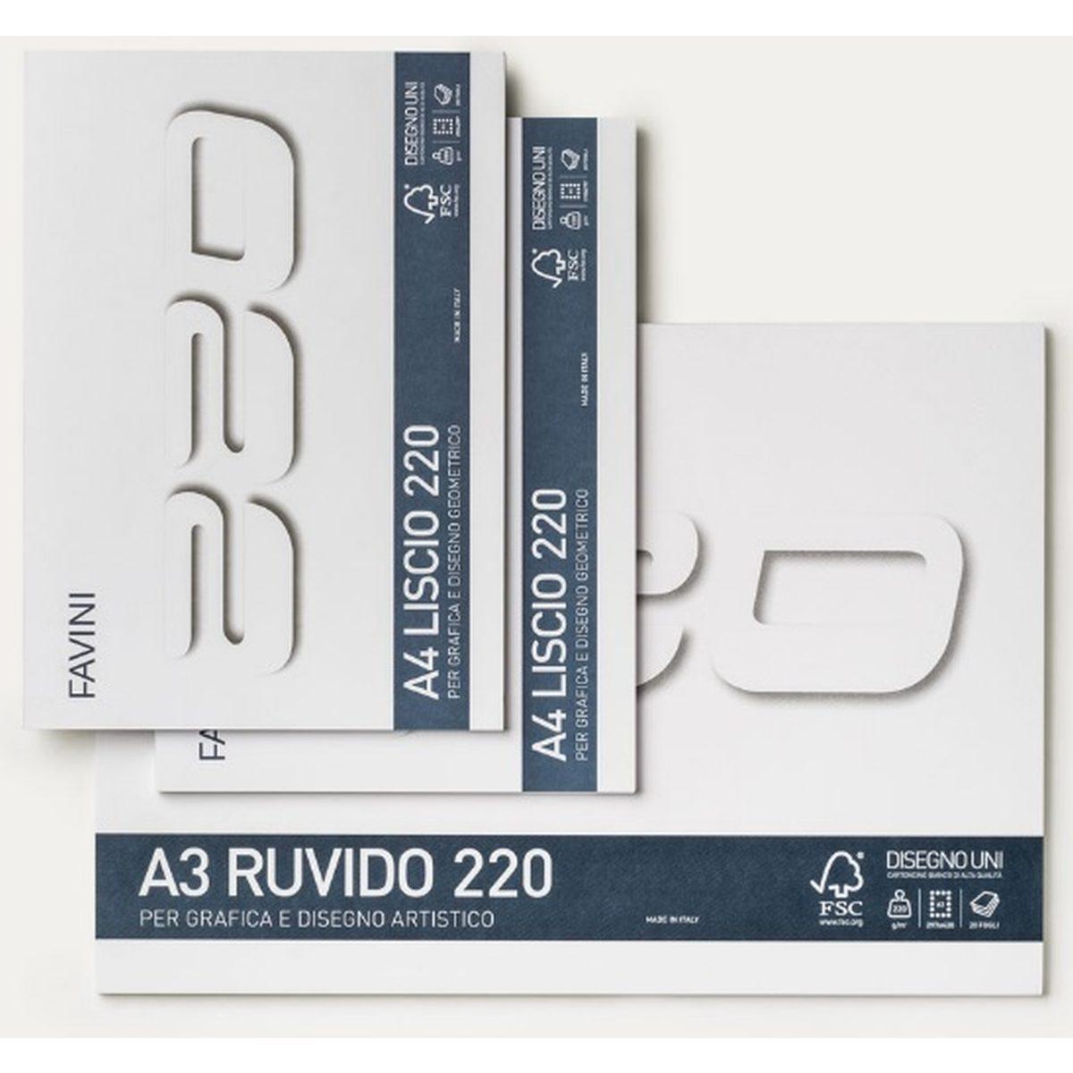 Favini - disegno 220 ruvido - blocco uni a4 - 20 fg -220 gr
