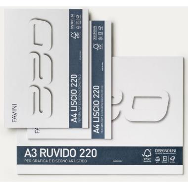 Favini - disegno 220 ruvido - blocco uni a4 - 20 fg -220 gr