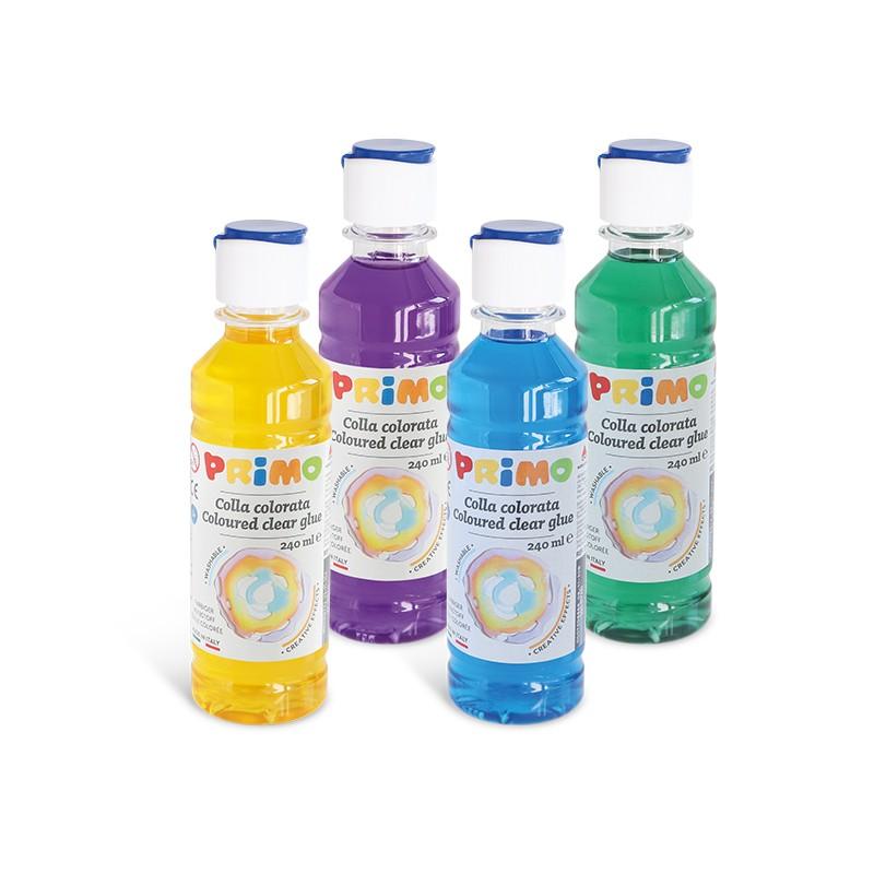 Primo - colla ad acqua colorata trasparente, bottiglia con tappo dosatore.- bottiglia da 240 ml