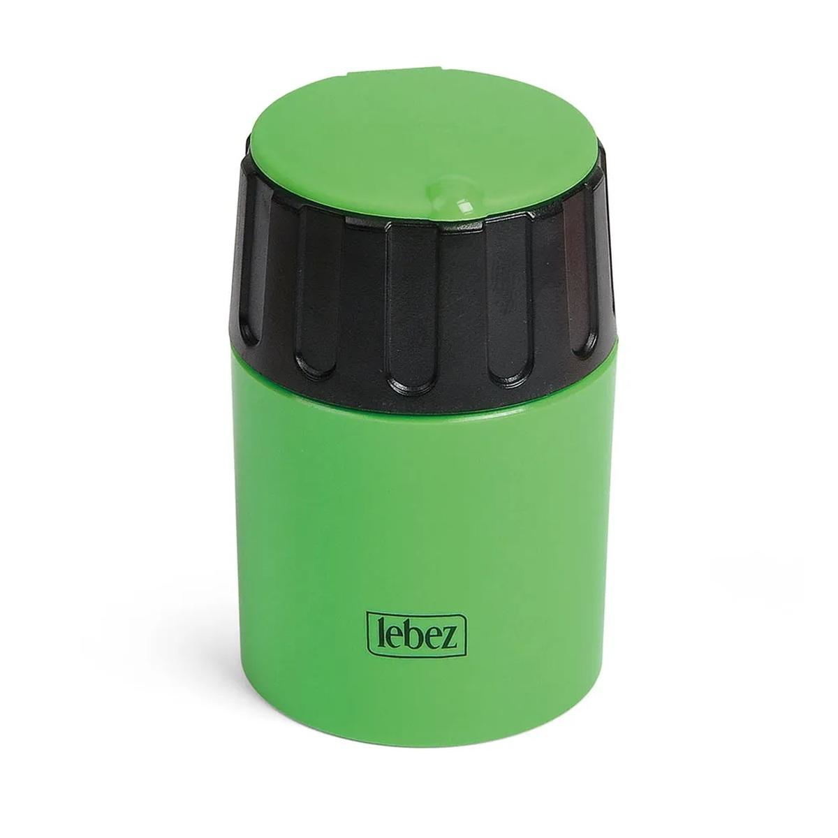 Lebez - temperamatite in metalo 2 fori con contenitore in plastica e coperchio