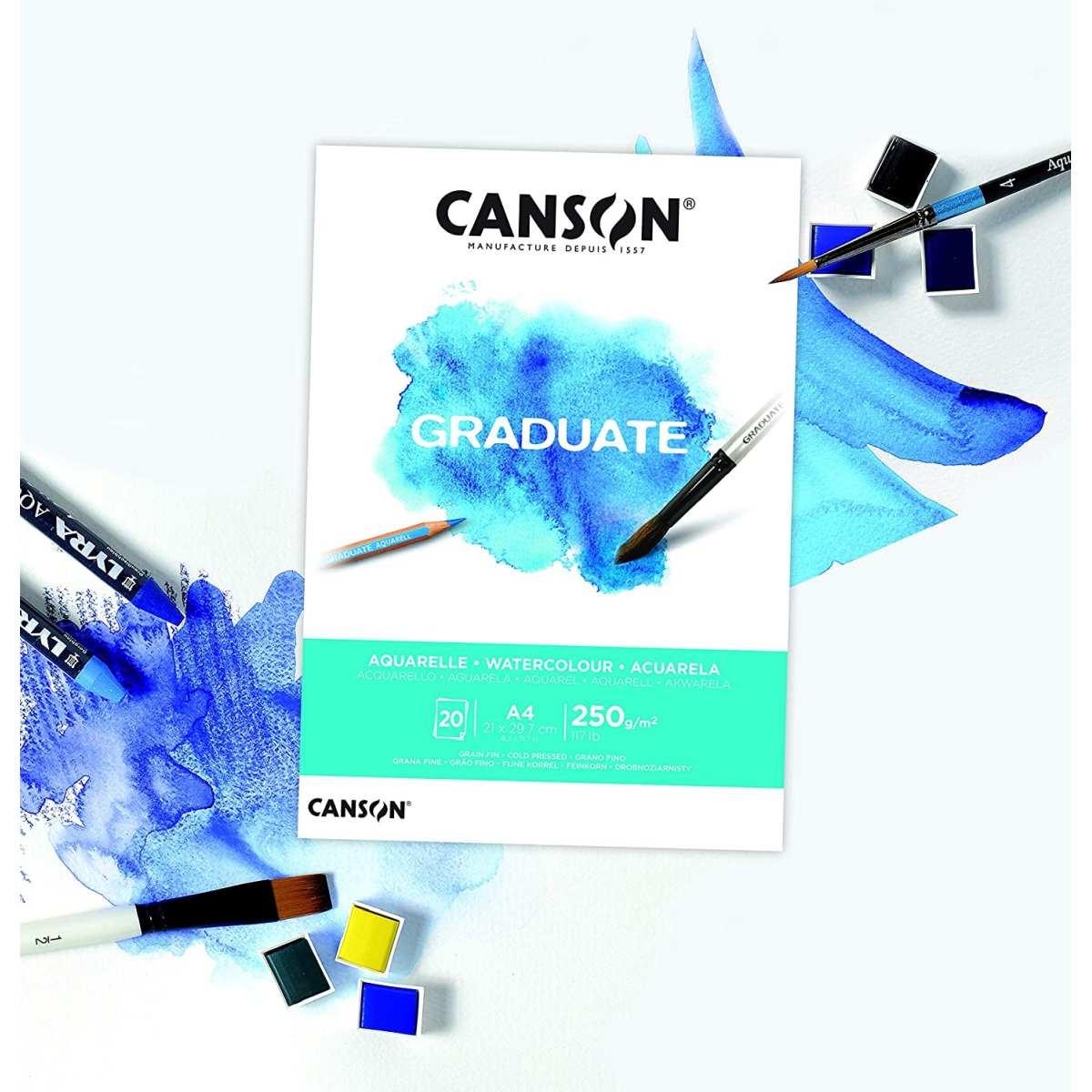 Canson graduate - blocco per acquarello - grana fine - formato a3 (297 x 420 mm) - 20 fogli - 250 gr/mq