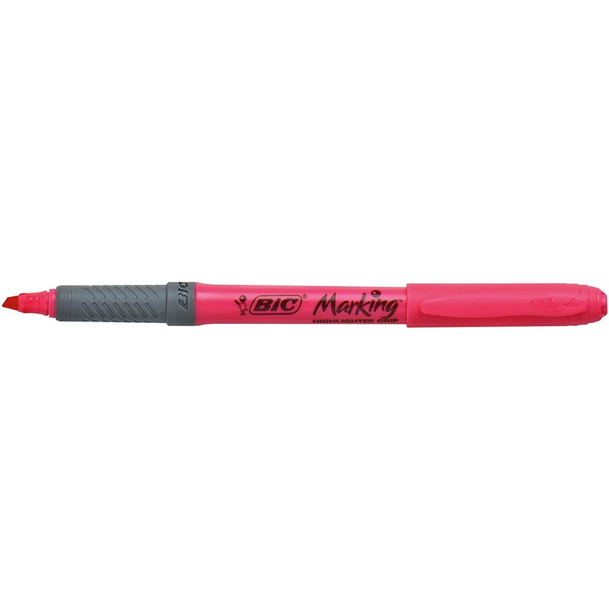 Bic highlighter grip - evidenziatore con inchiostro fluorescente a base d'acqua - punta a scalpello da 1,6 mm per sottolineare e da 3,3 mm per una sottolineatura piÙ ampia