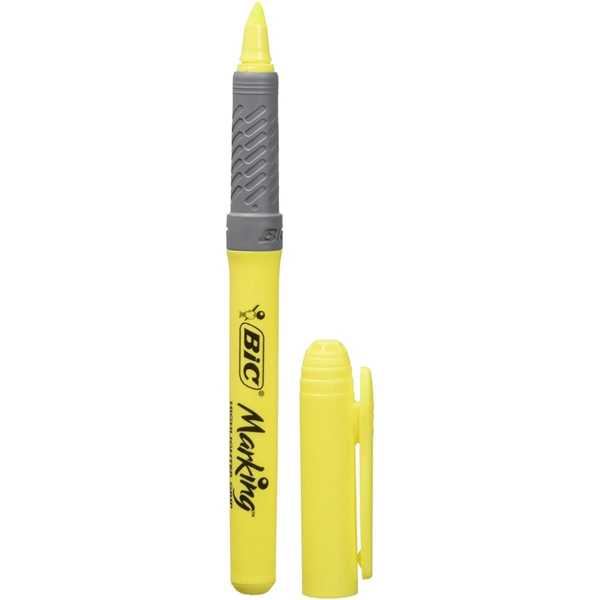Bic highlighter grip - evidenziatore con inchiostro fluorescente a base d'acqua - punta a scalpello da 1,6 mm per sottolineare e da 3,3 mm per una sottolineatura piÙ ampia
