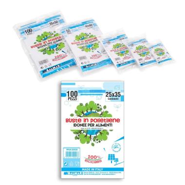 B-pack - buste polietilene idonee per alimenti, riciclabili e multiuso -  formato 15 x 25 cm - confezione da 100 pz con zip richiudibile