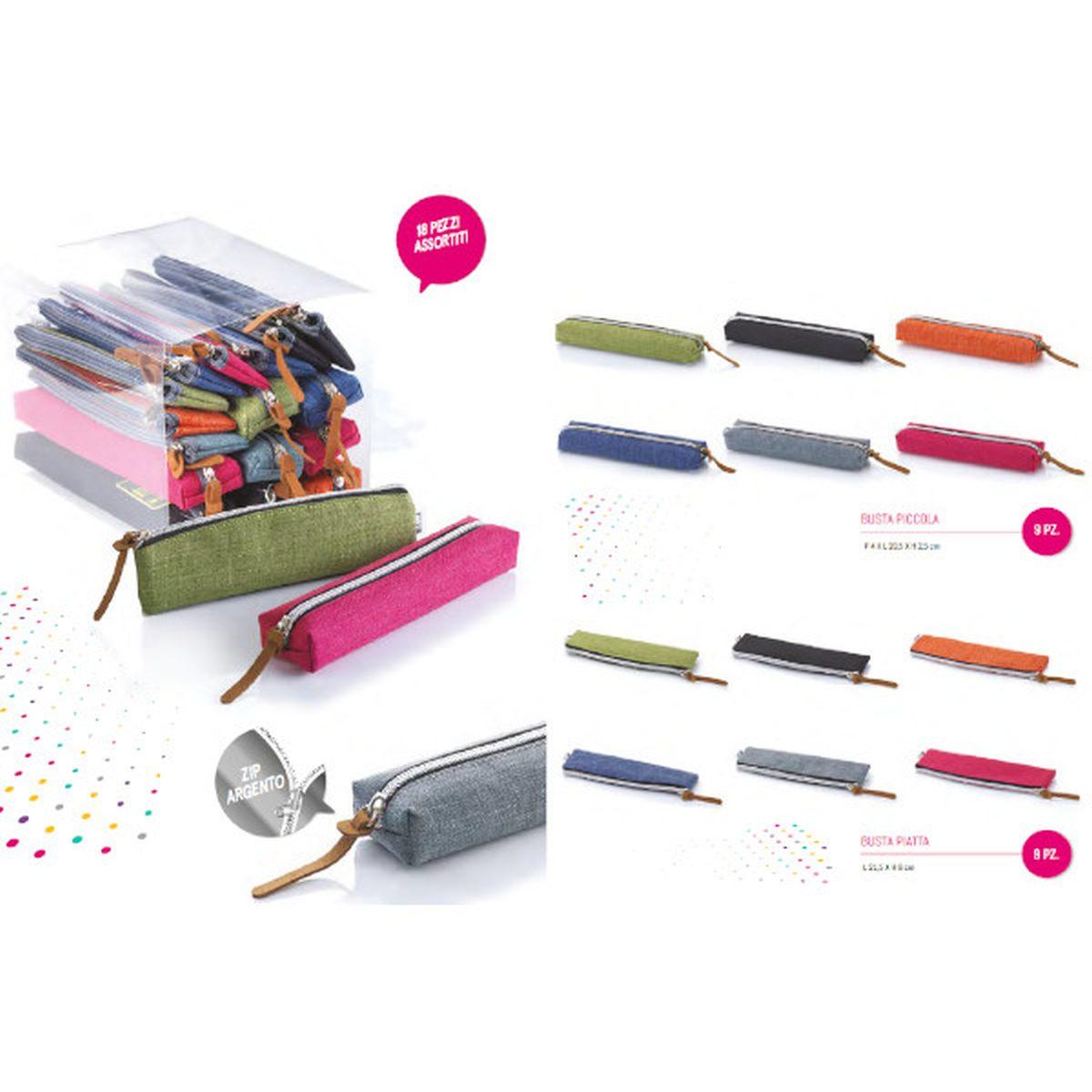 B-box - buste portapenne con zip di color argento in 2 formati.