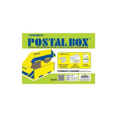 Blasetti postalbox - scatola per spedizioni postali con cartone esterno patinato, busta trasparente porta documenti (polyadex) c5 ettichette adesive mittente/destinatario formato 4