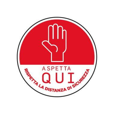 ADESIVO ROTONDO "ASPETTA QUI" - DIAMETRO 30 CM - COLORE ROSSO