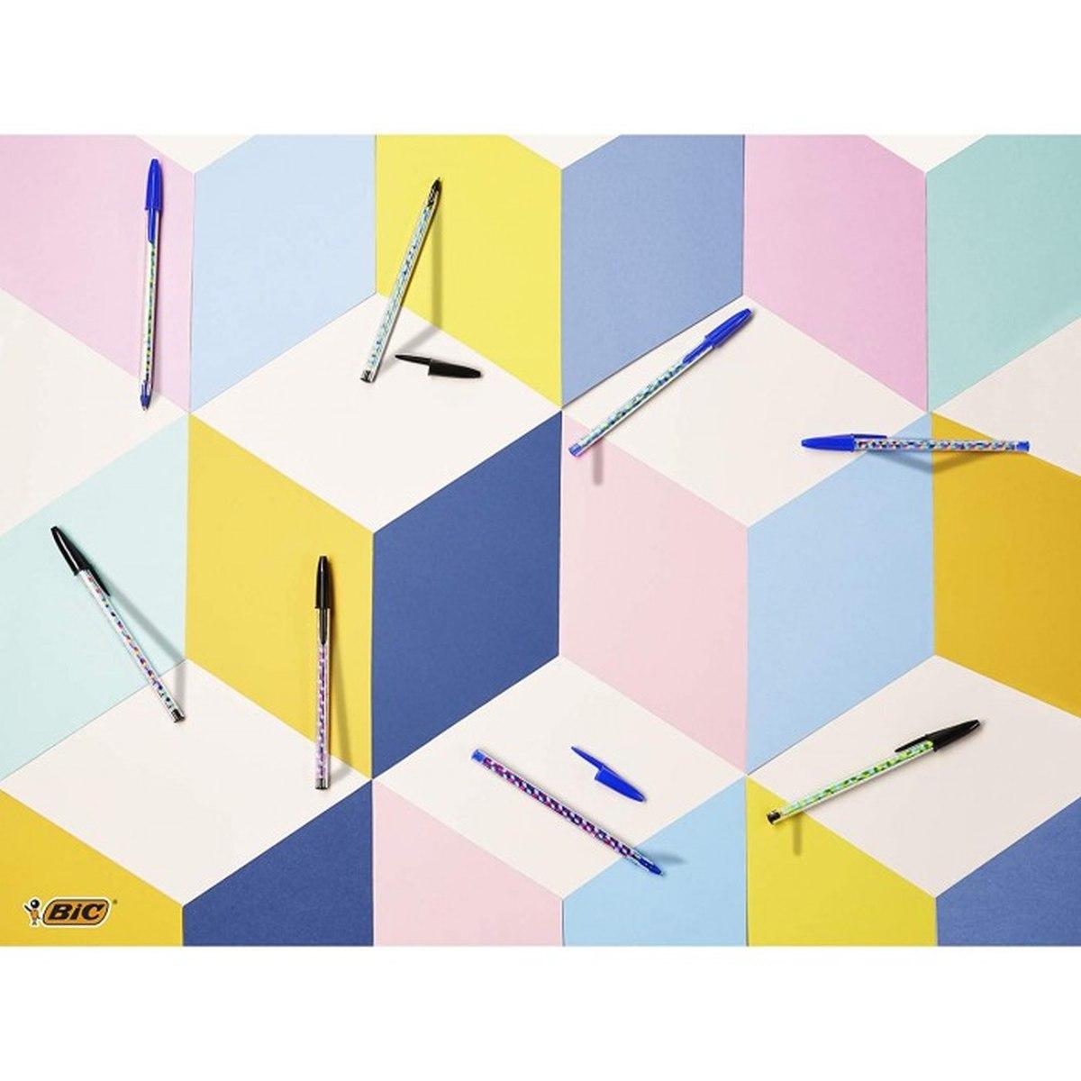 Bic cristal collection - penna a sfera - punta 1 mm - decorata con 4 decori geometrici trendy -