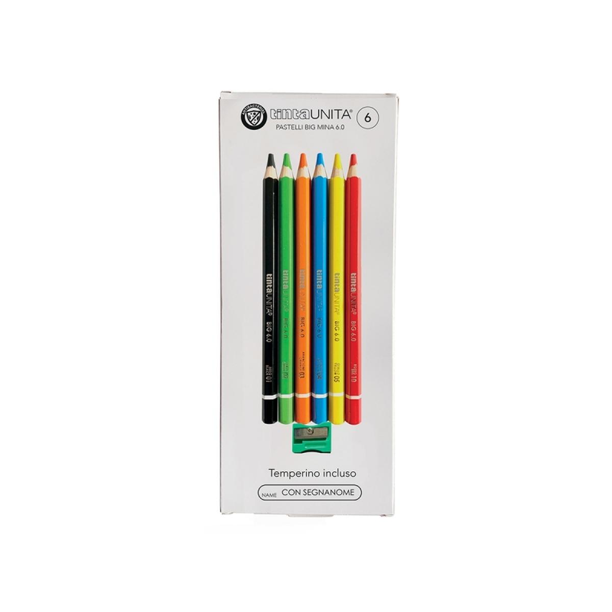 Tintaunita - pastelli colorati big - mina Ø 6 mm - temperino incluso - 6 pz