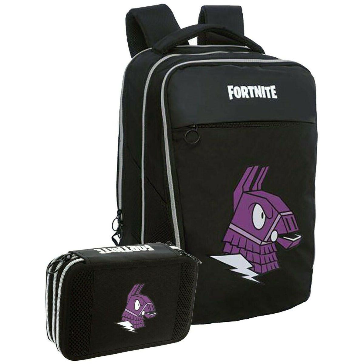 Promo scuola (schoolpack) fortinite lama zaino organizzato + astuccio 3 zip