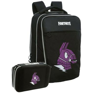 Promo scuola (schoolpack) fortinite lama zaino organizzato + astuccio 3 zip