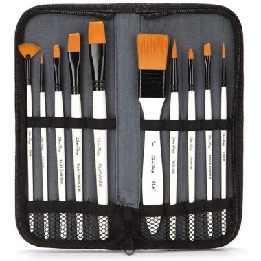 Dom - set 10 pennelli assortiti, per acrilico. astuccio zip perfetto per i viaggi, aiuta a conservare meglio i pennelli.