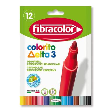 Fibracolor colorito delta 3 - pennarelli ergonomici triangolari - punta fine  3 mm - 12 pz