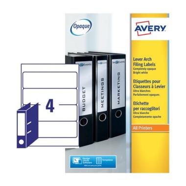Avery - etichette adesive per raccoglitori - 100 etichette adesive bianche permanenti - formato 192 x 61 mm - 4 etichette per foglio - adatto al dorso 6 - 25 fogli