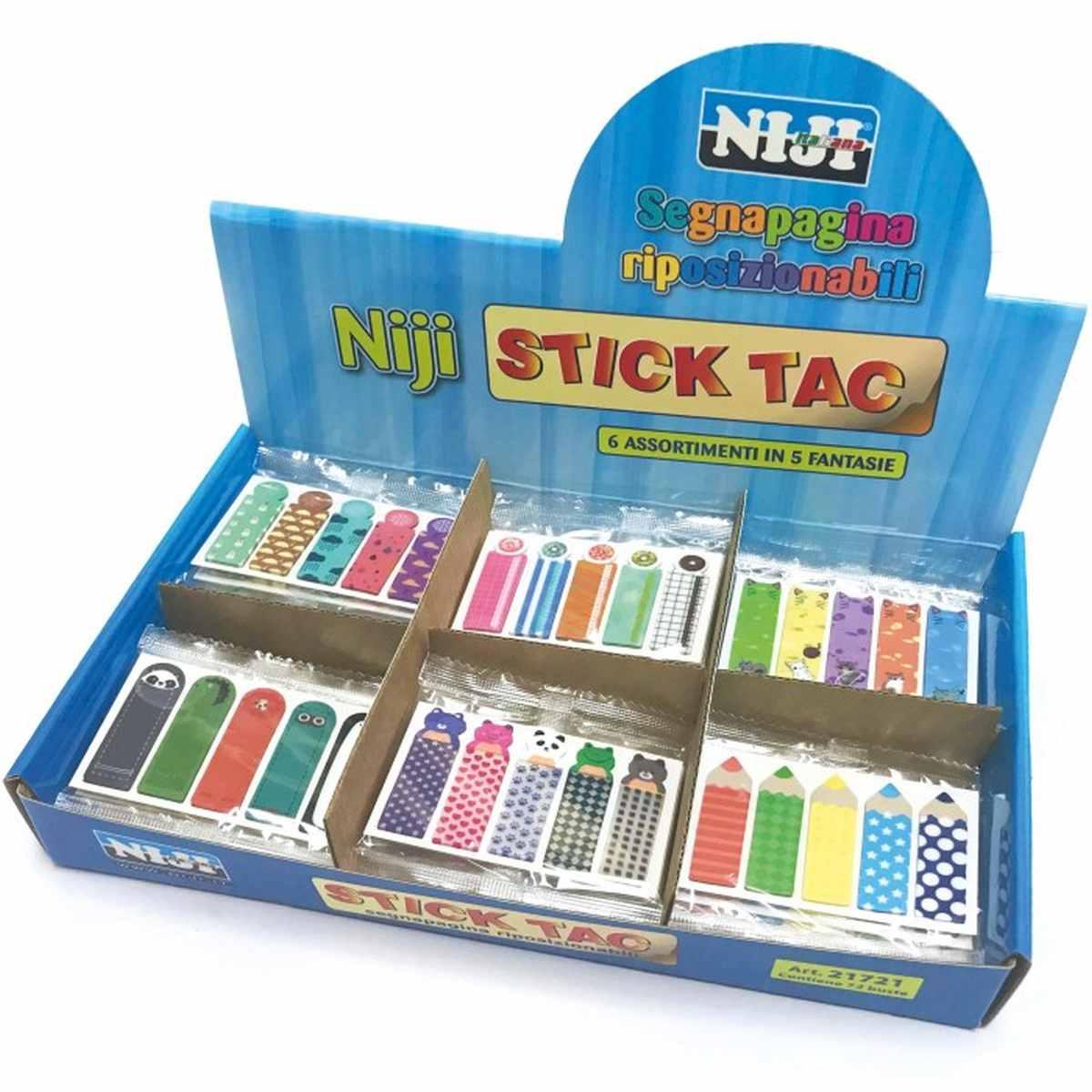 Niji - segnapagina adesivi riposizionabili in plastica - formato 12 x 45 mm - 6 assortimenti in 5 fantasie