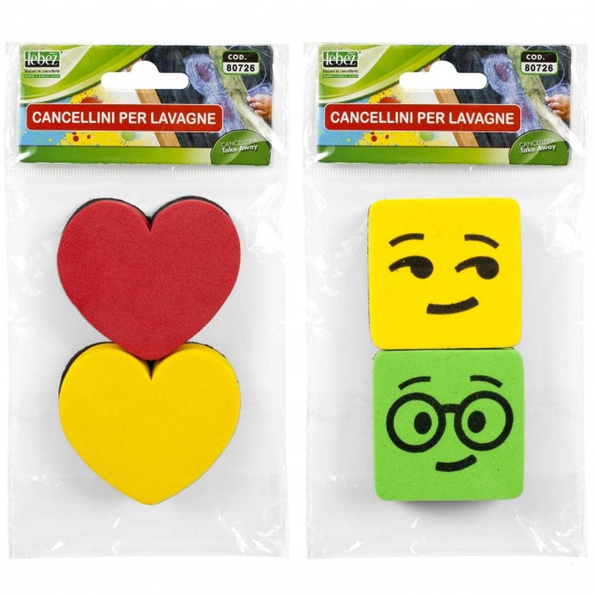 Lebez - cancellino per lavagna in eva - forma cuore & quadro - set 2 pz