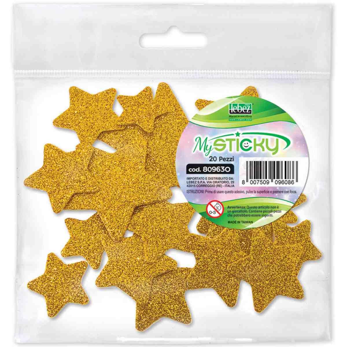 Lebez - stickers tridimensionali glitterati - 20 pezzi in 4 misure assortite