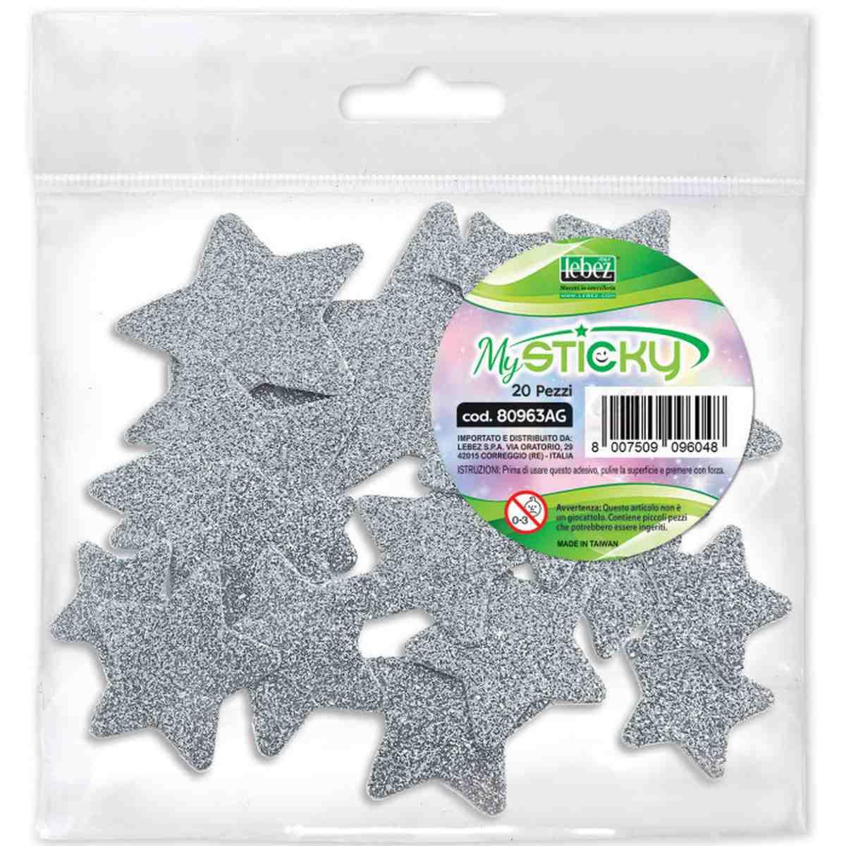 Lebez - stickers tridimensionali glitterati - 20 pezzi in 4 misure assortite
