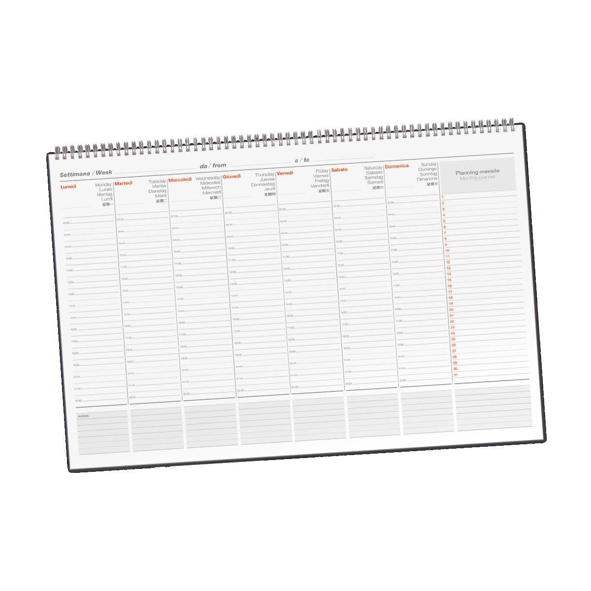 Planning sottomano perpetuo settimanale senza data da personalizzare a blocco con spirale e copertina in pvc - formato 49 x 34 cm