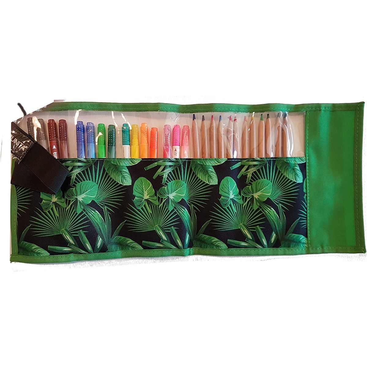 Tinta unita - rotolo colori - 12 pastelli acquerellabili + 18 pennarelli a doppia punta pennello