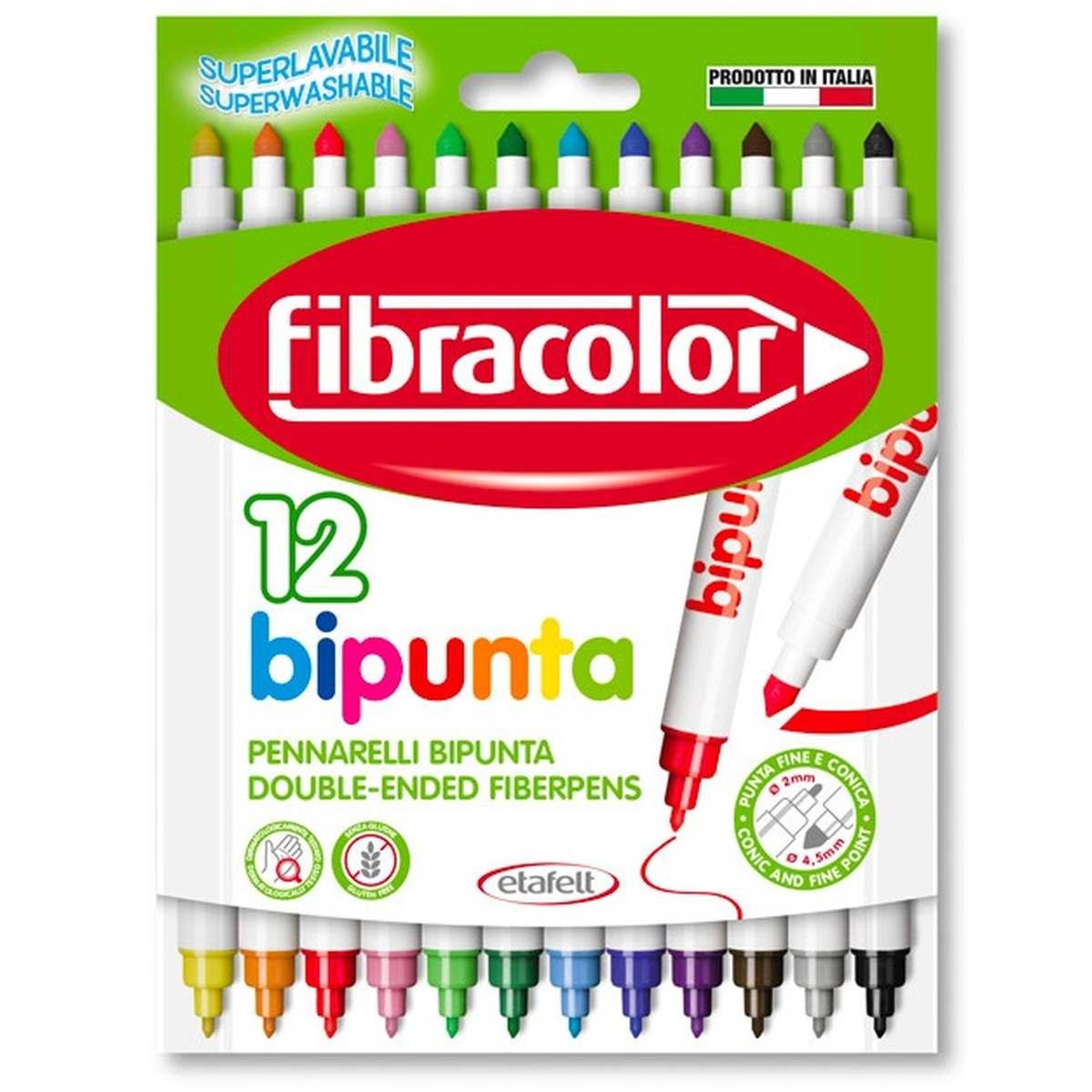 Fibracolor 12 pennarelli bipunta fine e grossa