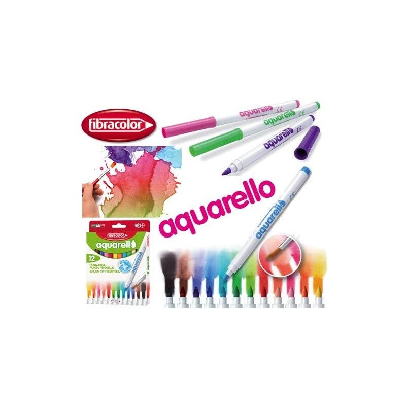 Fibracolor aquarello - pennarelli acquarellabili - punta pennello - scatola da 12 colori