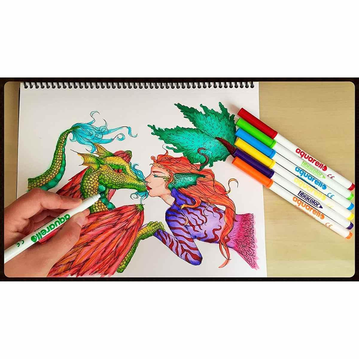 Fibracolor aquarello - pennarelli acquarellabili - punta pennello - scatola da 12 colori