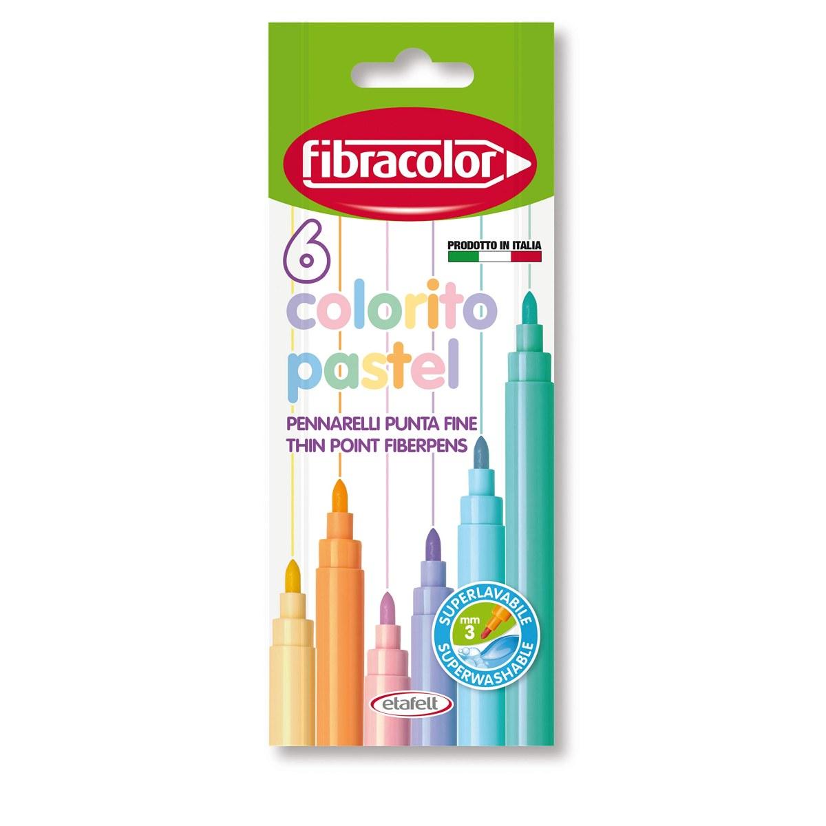 Fibracolor colorito pastel - pennarelli punta fine 3 mm - confezione da 6 pz