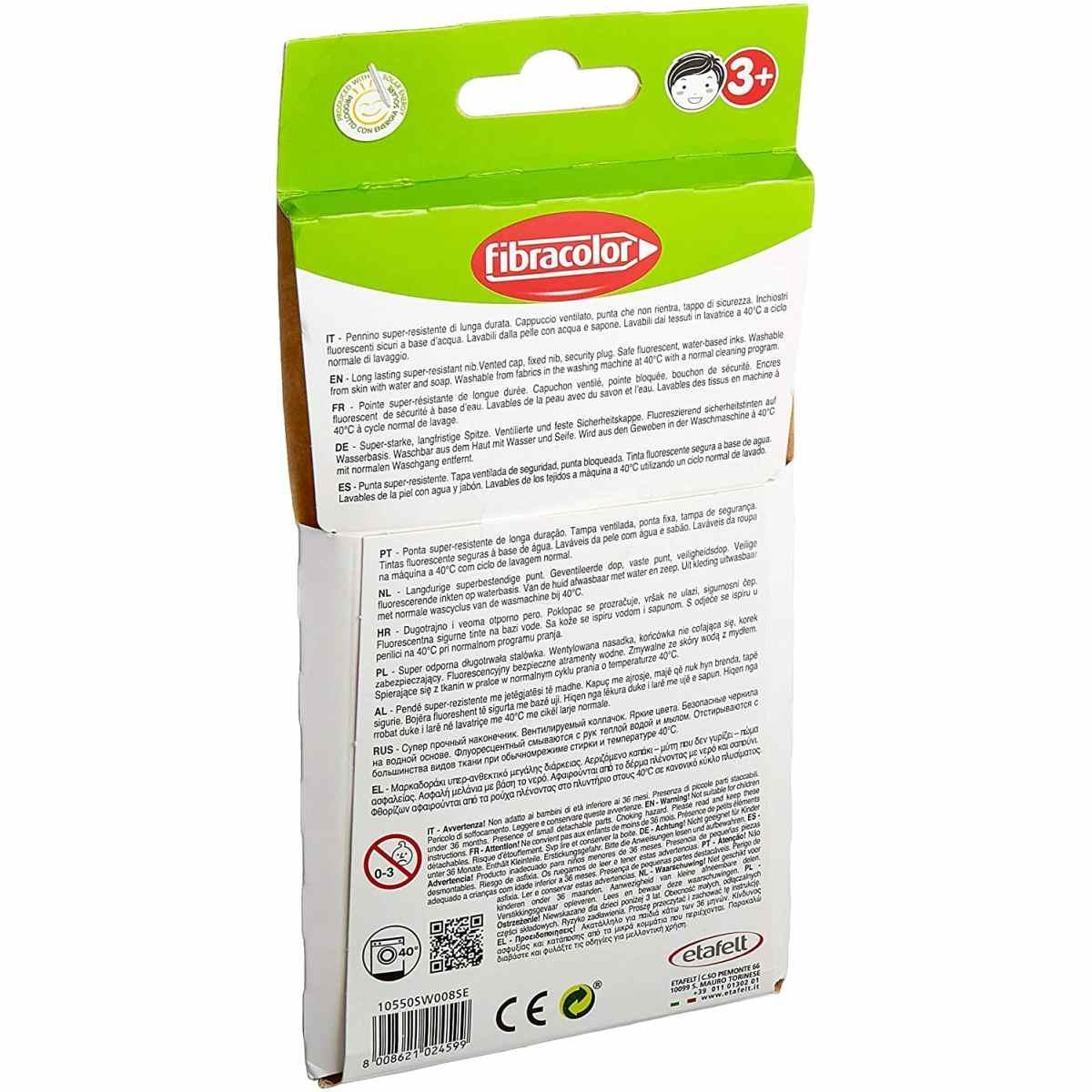 Fibracolor colorito fluo - punta fine 3 mm  confezione da 8 pz