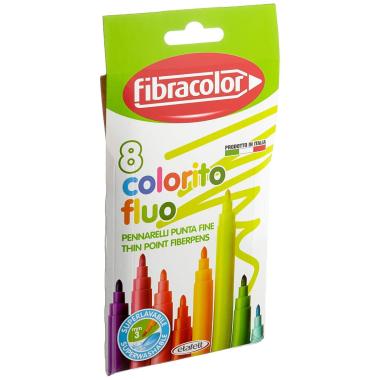 Fibracolor colorito fluo - punta fine 3 mm  confezione da 8 pz